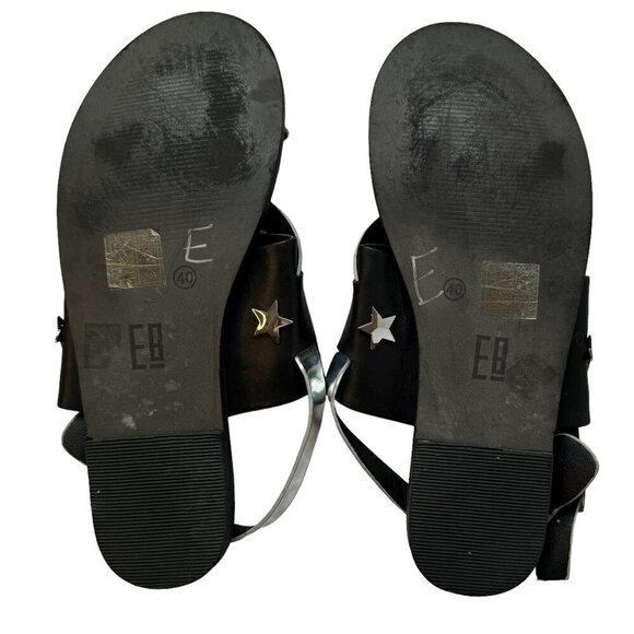 E8 by Miista Black Leather Flat Sandal Metallic Silver Straps and Stars   9.5 - Picture 6 of 10